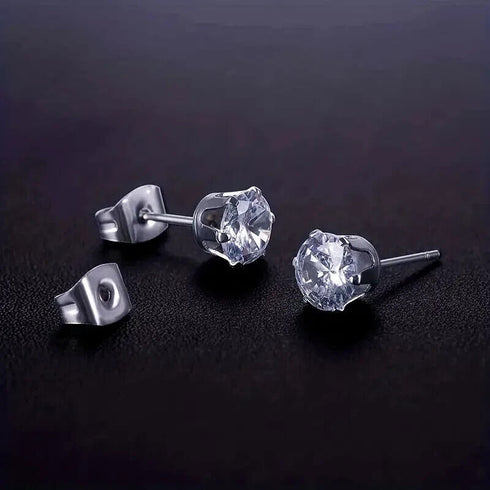 3Pairs Stunning 14k Gold Plated Solitaire Round Cubic Zirconia 6mm Stud Earrings