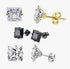 3 Pairs 14K Gold Plated Square Cubic Zirconia Solitaire Men Women Stud Earrings