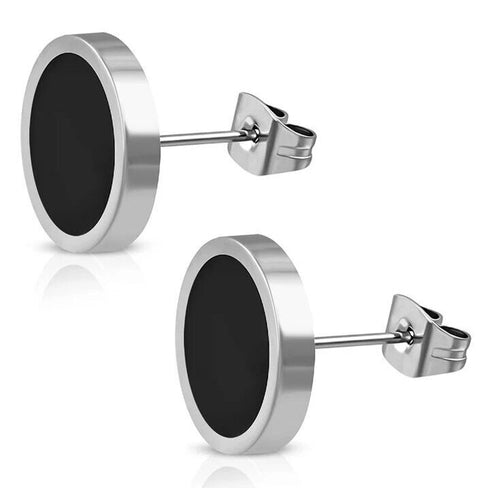 2 Pairs Of 316L Surgical Steel Punk Black & Silver Men Women Stud Earrings