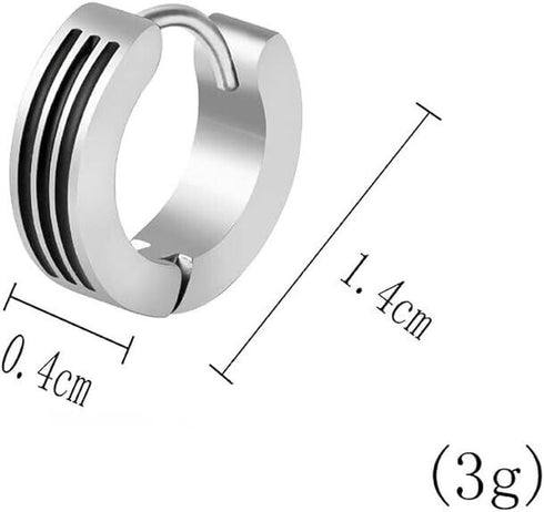 316L Surgical Steel Classic 3 Black Striped Enamel Men & Women Hoop Earrings