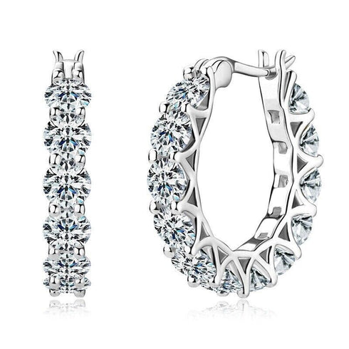 Sparkling 14K White Gold Plated Circle Cubic Zirconia Men Women Hoop Earrings