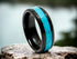 Men 8mm Tungsten Black Turquoise Beveled-Edge Comfort-Fit Polished Wedding Band