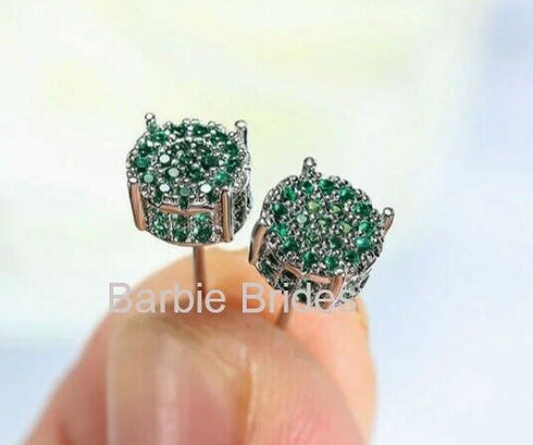 Micro Pave 14K Gold Plated Green Cubic Zirconia Men Women Cluster Stud Earrings