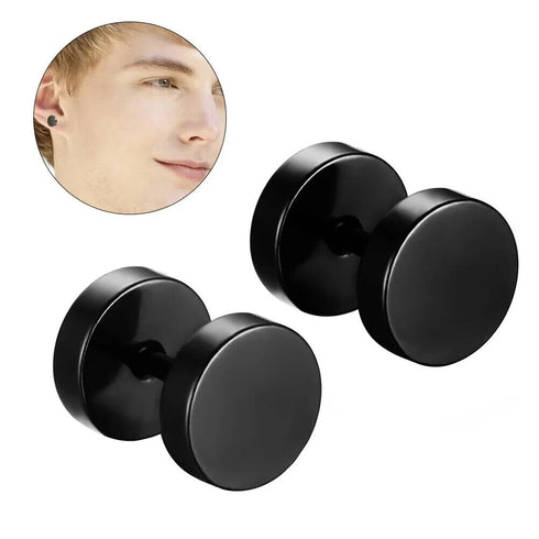 2 Pairs Of 316L Surgical Steel Punk Black & Silver Men Women Barbell Earrings