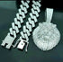 3-Pcs Iced Out 14K Gold Plated CZ Lion Head Pendant W/Cuban Necklace & Bracelet