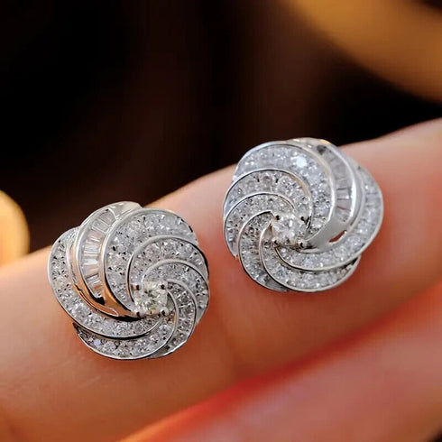 Delicate 14K White Gold-Plated Cubic Zirconia Stud Earrings for Women