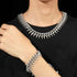 2 Pc FULLY ICED 14K White Gold Plated CZ Thorn Cuban Link Chain Necklace & Bracelet