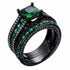 2 Pcs Princess Cut Green Black 18K Gold Plated Cubic Zirconia Women's Ring