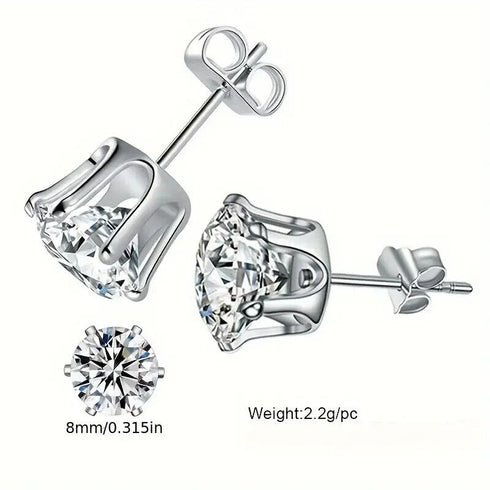 6Pair Surgical Steel Cubic Zircon 3/4/5/6/7/8mm Solitaire Men Women Stud Earring