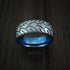 Men 8mm Titanium Motorcycle Tire Tread Pattern & Anodized Inlays Non-Fading Band