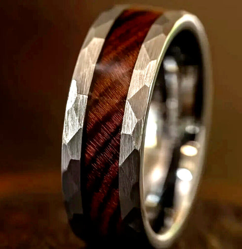 Men's 8mm Titanium Silver with Ironwood Inlay Comfort-Fit Polished Wedding Band