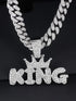 3-Pcs FULLY ICED 14K White Gold Plated CZ Crowned King Cuban Necklace & Bracelet