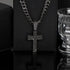 Rhodium Plated Iced Out Black CZ Cuban Chain Cross Pendant & Necklace