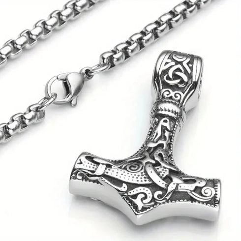 Norse Runes Viking Thor Hammer/Wolf Axe/Wing Cross Sword Amulet Pendant Necklace