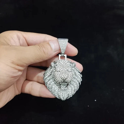 3-Pcs Iced Out 14K Gold Plated CZ Lion Head Pendant W/Cuban Necklace & Bracelet