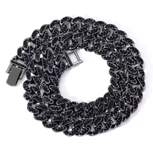 2Pcs Men Iced Out Gun Black Rhodium Plated CZ Cuban Link 55CM Necklace & Bracelet Set