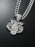 3 Pc Iced Out 14K Gold Plated CZ Tiger Head Pendant & Cuban Chain Necklace & Bracelet