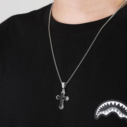 Men's Exquisite Iced Micro Pave 14K Gold Plated CZ Nail Cross Pendant Necklace