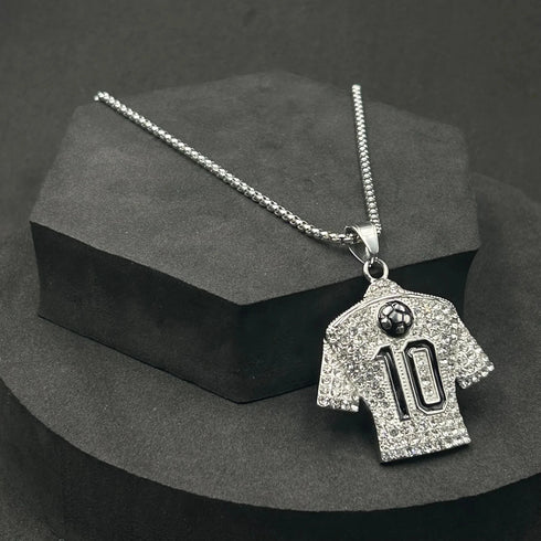 Fully Iced Soccer Jersey Number10 Titanium CZ Hip Hop Bling Pendant Necklace