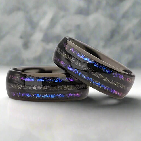 Men's 8mm Gunmetal Tungsten Nebula Meteorite Inspired Comfort-Fit Wedding Band