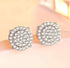 Paved 18KWhite Gold Plated Cubic Zirconia Double Round Cluster Men Women Earring