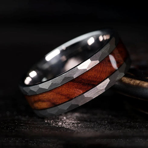 Men's 8mm Titanium Silver with Ironwood Inlay Comfort-Fit Polished Wedding Band