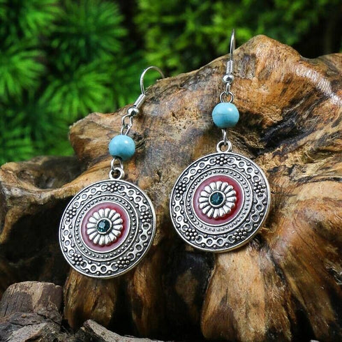 4 Pairs Retro Ethnic Style Multi-Colored Drop Shaped W/Rhinestone Women Earring