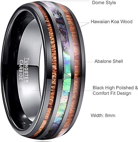 Tungsten With Hawaiian Koa Wood & Abalone Shell Tri-Inlay 8mm Wedding Band