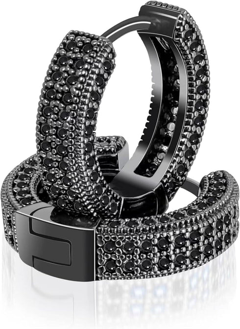 Exquisite Fully Iced Micro Pave Black Cubic Zirconia Men & Women Hoop Earrings