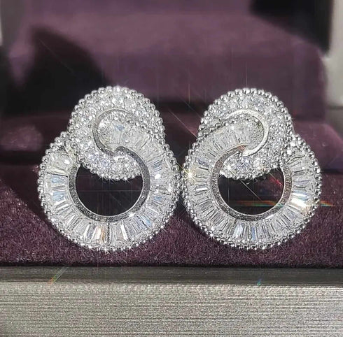 Elegant 18K White Gold-Plated Cubic Zirconia Baguette Women Earrings