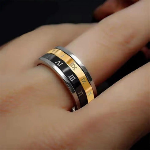 Men's 8mm Titanium Roman Numeral Tri-Color Rotatable Polished Cool Wedding Band