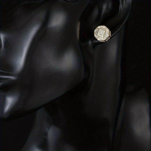 Exquisite 18K Gold Plated Micro Pave 11mm Cubic Zircon Men Women Stud Earring