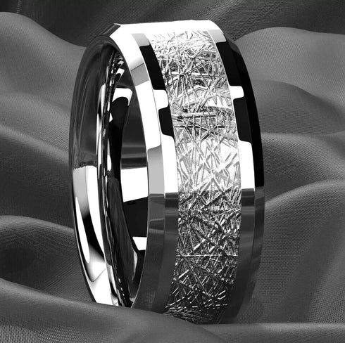 Men's 8mm Titanium Meteorite Inspired Comfort-Fit Polished Wedding Band