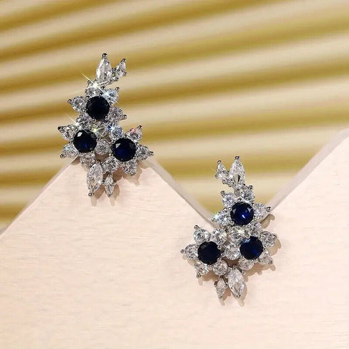 Luxury Cubic Zirconia Blue Sapphire 14K White Gold Plated Earrings for Women