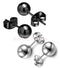 2 Pairs 316L Surgical-Steel Black & Silver Round Ball Men & Women Stud Earrings