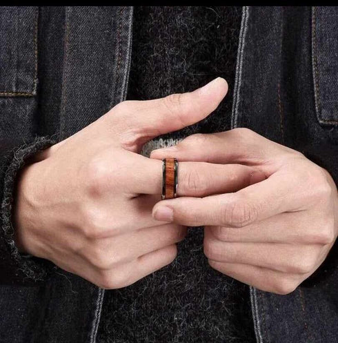 Men's 8mm Tungsten Ring Koa Wood Inlay Comfort-Fit Engagement Wedding Band