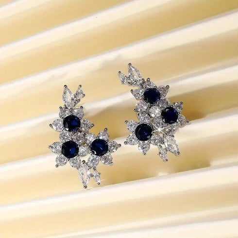 Luxury Cubic Zirconia Blue Sapphire 14K White Gold Plated Earrings for Women