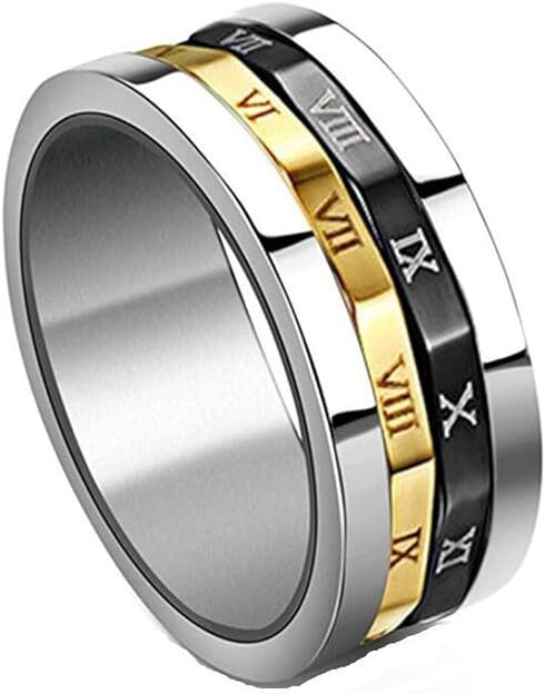 Men's 8mm Titanium Roman Numeral Tri-Color Rotatable Polished Cool Wedding Band