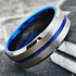 Men 8mm Tungsten Brushed Silver W/Blue Grooved Center Beveled-Edges Wedding Band