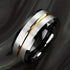 Men's 8mm Tungsten Silver Brushed Black Edge Golden Groove Wedding Band