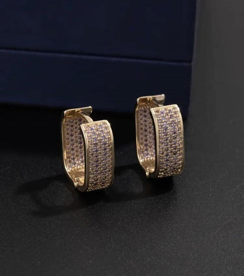 Exquisite Micro Pave 18K Gold Plated Cubic Zirconia Huggie Women Earrings