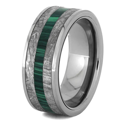 Men's 8mm Titanium Malachite & Meteorite Inlay Comfort-Fit Wedding Band