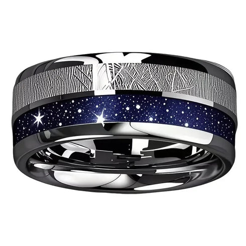 Men's 8mm Titanium Green Marble/Blue Galaxy & Meteorite Comfort-Fit Wedding Band