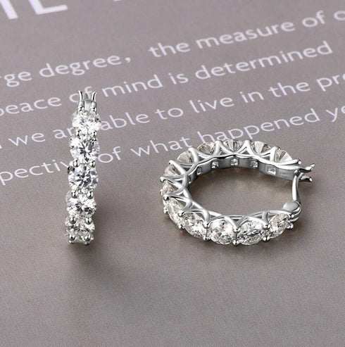 Sparkling 14K White Gold Plated Circle Cubic Zirconia Men Women Hoop Earrings