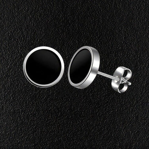 2 Pairs Of 316L Surgical Steel Punk Black & Silver Men Women Stud Earrings