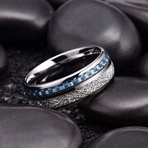 Men's 8mm Tungsten Blue Meteorite Inspired Inlay Comfort-Fit Wedding Band