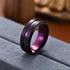Men 8mm Tungsten Brushed Black Purple Grooved Center Beveled Edges Wedding Band