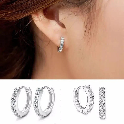 Elegant 14K White Gold Plated Paved Cubic Zirconia Men Women Huggie Hoop Earring