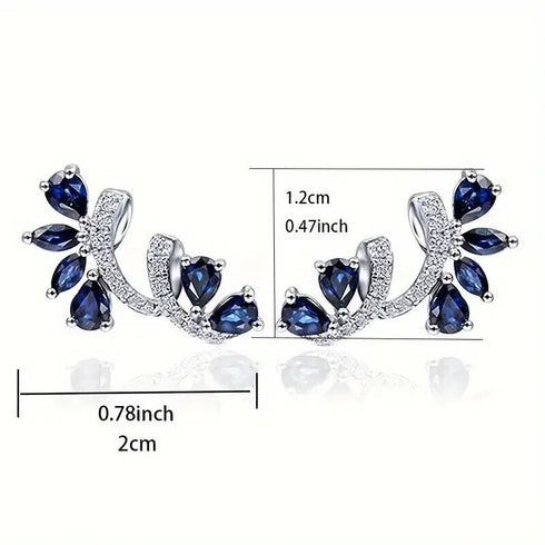 Stunning Cubic Zirconia Blue Sapphire 14K White Gold Plated Earrings for Women