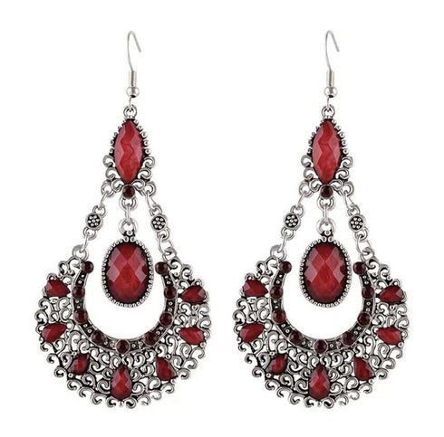 4 Pairs Retro Ethnic Style Multi-Colored Drop Shaped W/Rhinestone Women Earring